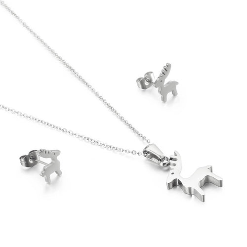 NJ - Stainless Steel Deer Necklace & Earring Set