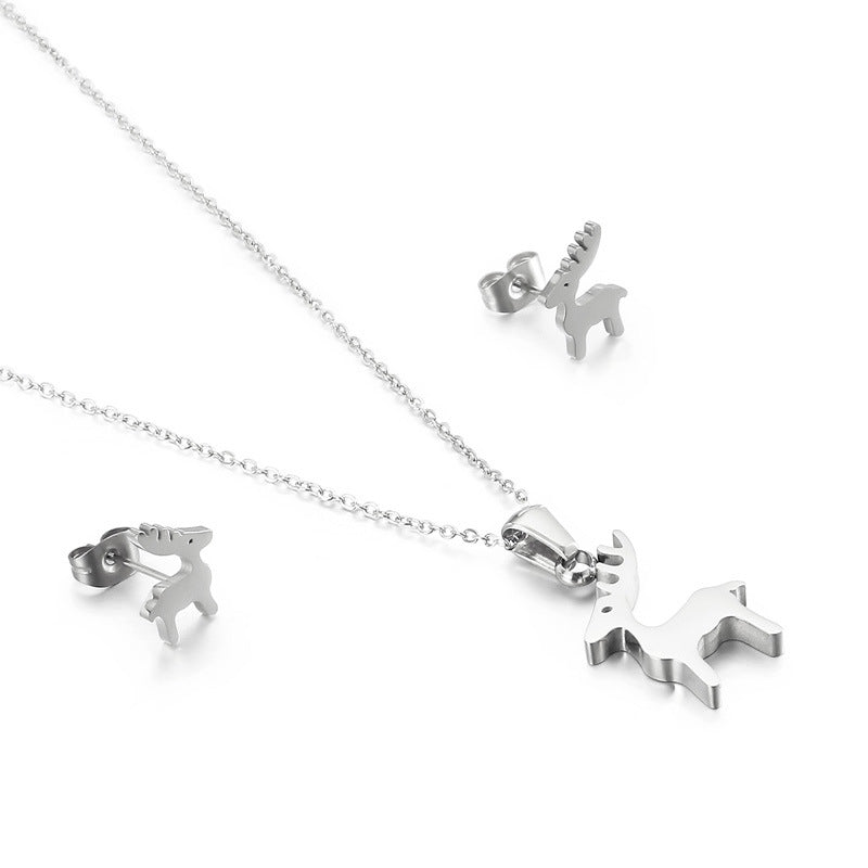NJ - Stainless Steel Deer Necklace & Earring Set