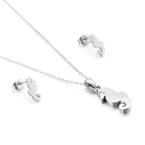 NJ - Seahorse Necklace & Matching Earrings Stainless Steel