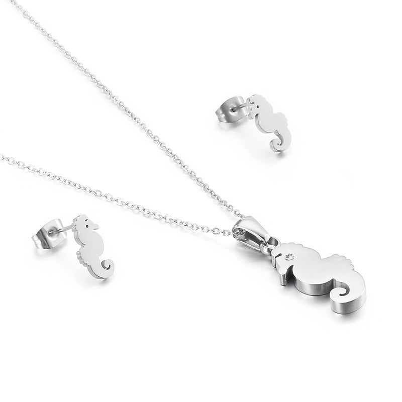 NJ - Seahorse Necklace & Matching Earrings Stainless Steel