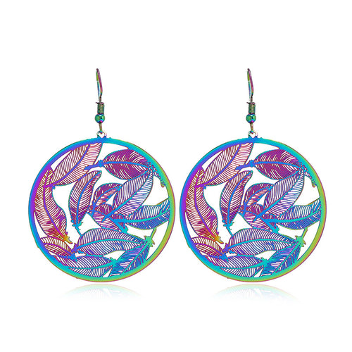 NJ - Colorful Hollow Leaf Earring