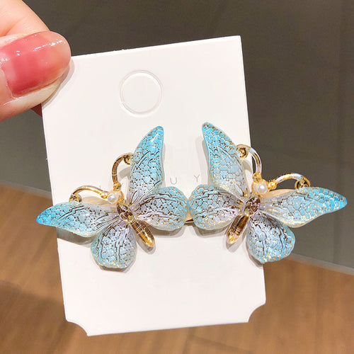 NJ - 2 Butterfly Oil Drop Hair Clip - Multi Colors Available
