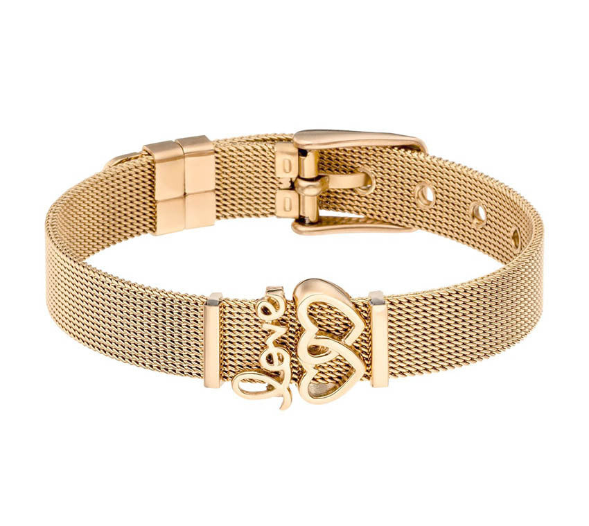 NJ - Stainless Steel Gold Plated Mesh Bracelet - Gold, Rose Gold