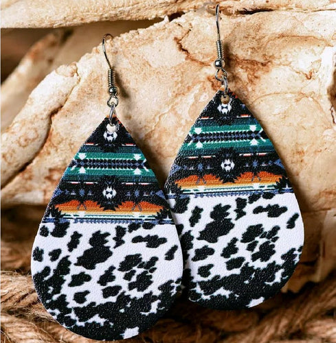 NJ - Retro Cow Print Leather Earrings