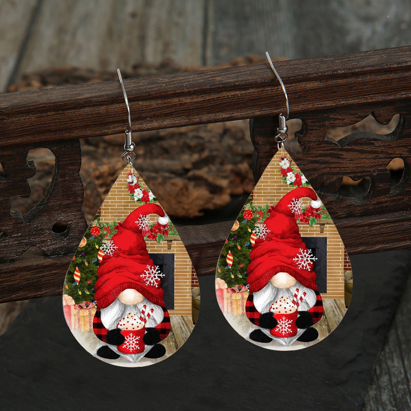 NJ - Christmas Leather Santa Gnome Double Sided Earrings