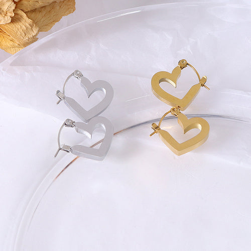 NJ - Titanium 18K Marka French Style Heart Earrings - Gold or Silver