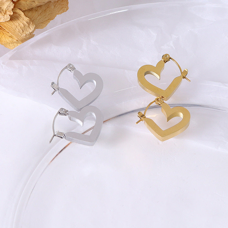 NJ - Titanium 18K Marka French Style Heart Earrings - Gold or Silver