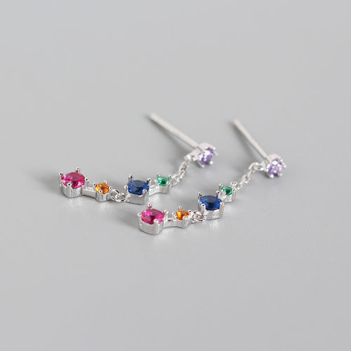 NJ - S925 Sterling Silver Design Color CZ Tassel Earrings