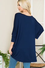 Load image into Gallery viewer, OF - Oversized Hi Low Tunic 3/4 Sleeve Top - Navy
