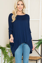 Load image into Gallery viewer, OF - Oversized Hi Low Tunic 3/4 Sleeve Top - Navy