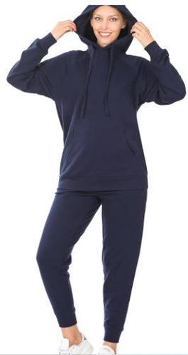 ZEN - Raglan Sleeve French Terry Hoodie & Jogger Pants Set - Blue