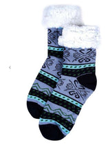 Load image into Gallery viewer, Selini - Women&#39;s Plush Sherpa Navy Snowflakes Socks