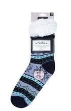 Load image into Gallery viewer, Selini - Women&#39;s Plush Sherpa Navy Snowflakes Socks