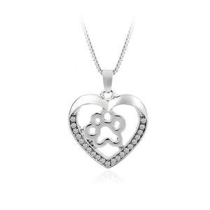 NJ - Love Heart Dog Paw Hollow Diamond Pendant Necklace
