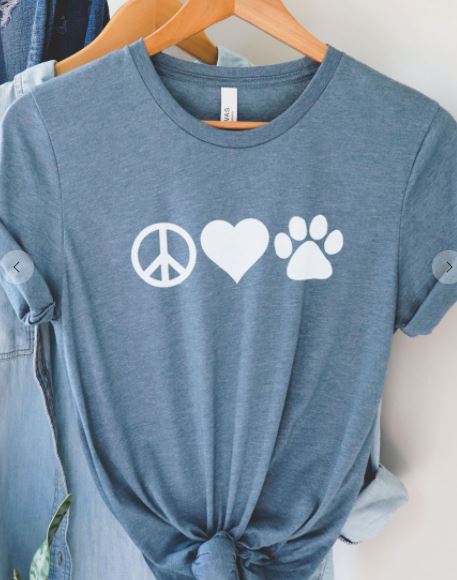 HTA - Peace, Love, Paw Canva Tee - Heather Slate