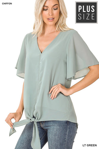 ZEN - Plus Double Layer Chiffon Top - Multiple (Lite Green, Taupe)