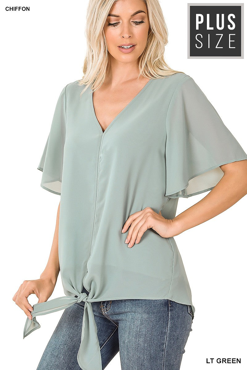 ZEN - Plus Double Layer Chiffon Top - Multiple (Lite Green, Taupe)