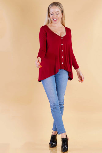 JAY - V-Neck Long Sleeve Cardigan Top - Red