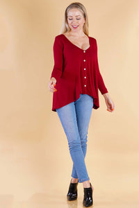 JAY - V-Neck Long Sleeve Cardigan Top - Red