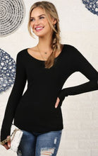 Load image into Gallery viewer, Ninexis - Round Neck Long Sleeve Ribbed Top with Thumb Openings