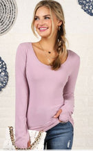 Load image into Gallery viewer, Ninexis - Round Neck Long Sleeve Ribbed Top with Thumb Openings