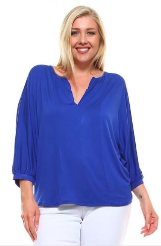 PPS - PLUS V-Neck Dolman Sleeve Top - Royal Blue