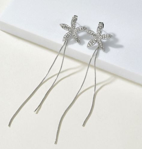 NJ - S925 Sterling Floral & Tassel Earrings