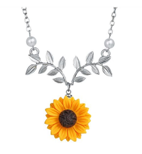 NJ - Sunflower & Leaf Pendent Short Necklace