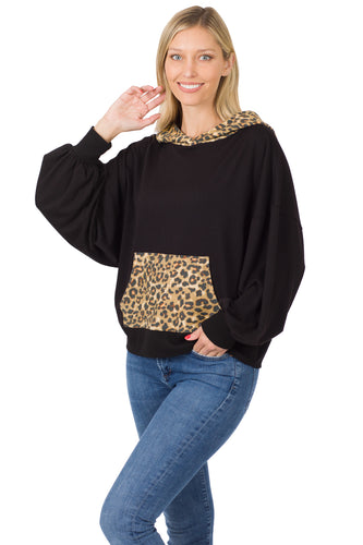 ZEN - Soft French Terry Leopard Hoodie - Black/Brown