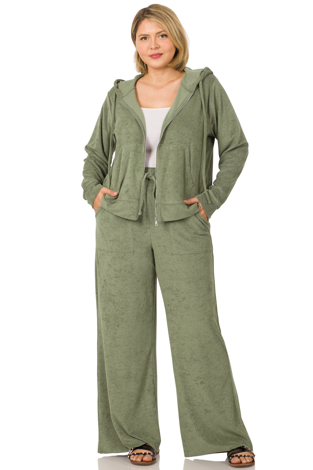 ZEN - PLUS Zip Up Hoodie Jacket & Pants Set (Loop Terry) - Lite Olive