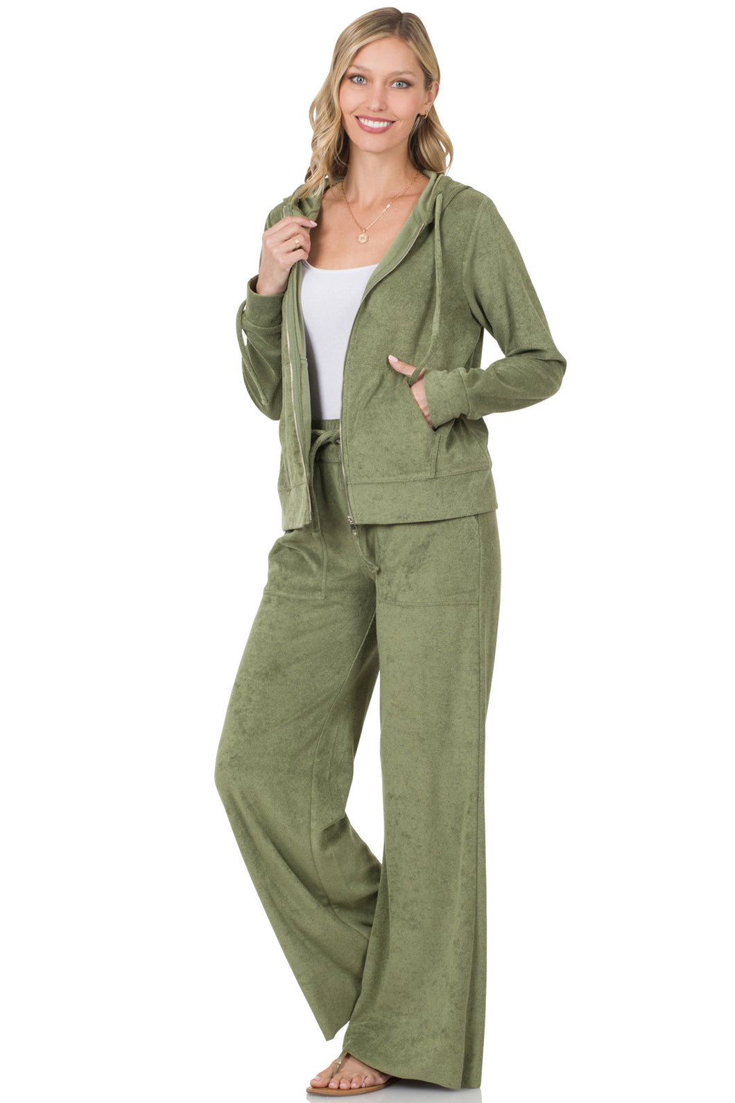 ZEN - Zip Up Hoodie Jacket & Pants Set (Loop Terry) - Lite Olive
