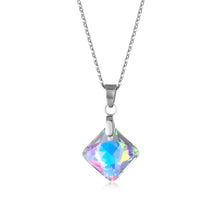 Load image into Gallery viewer, NJ - Crystal Peach Triangular Pendant Stainless Steel Necklace - Purple &amp; AB Multi