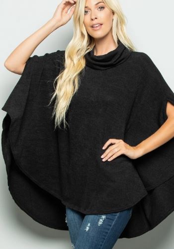 HEIM - Turtle Neck Solid Poncho - Black