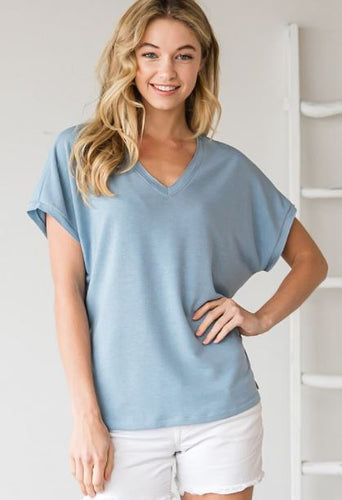 CY - V-Neck Solid T (Denim, Lilac)