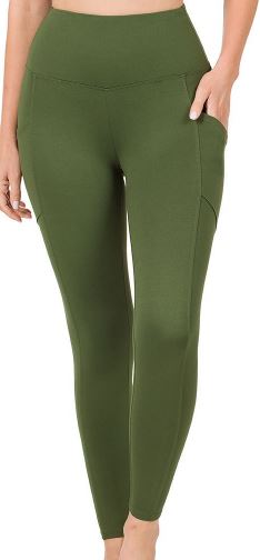 ZEN – Brushed Microfiber Wide Waistband w/ Pockets Leggings – Green
