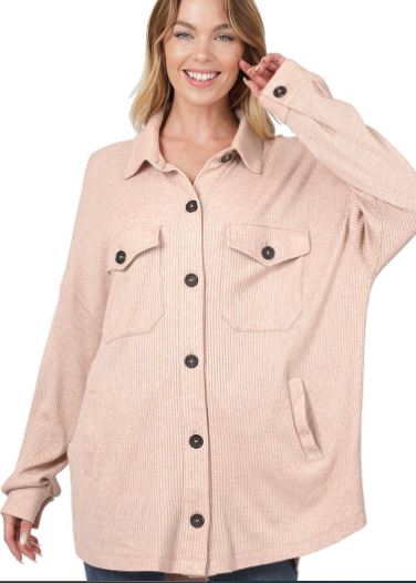 ZEN - Oversized Ribbed Shacket With Pockets - Blush