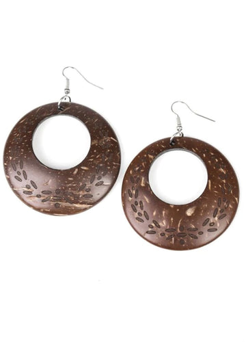 DD  - Brown Wood Leaf Pattern Etched Earrings