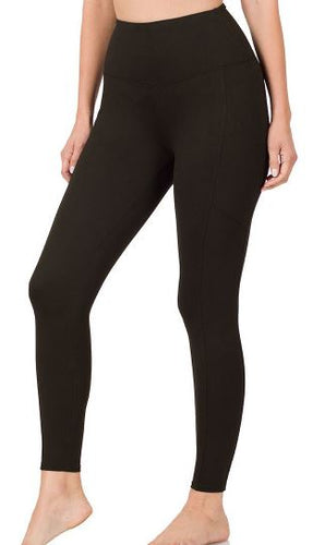 ZEN - Brushed Microfiber Wide Waistband Leggings w/Pockets - Black