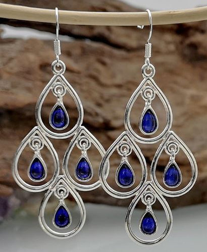 NJ - Peacock Blue Moonstone Drop Earrings