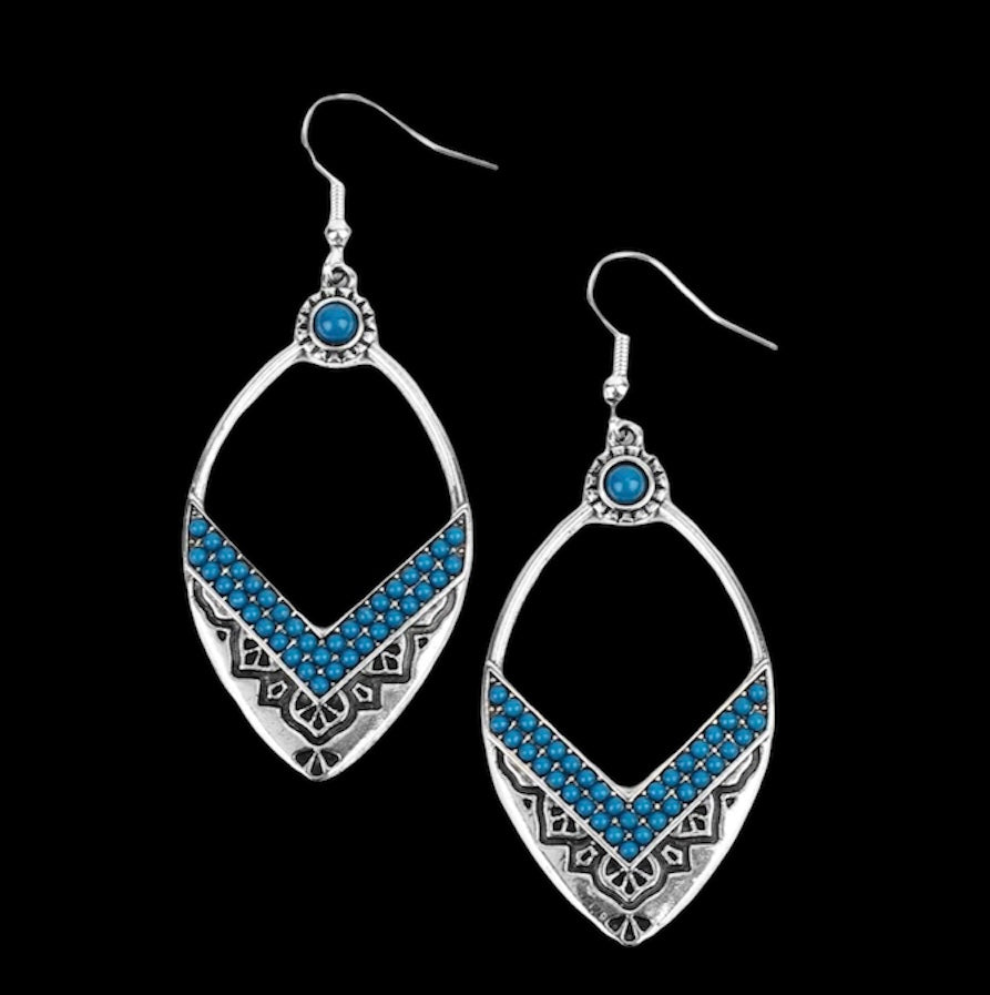 DD - Blue Mykonos Seed Bead & Silver Earrings