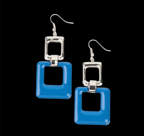 DD - Blue Cutout Square Earrings