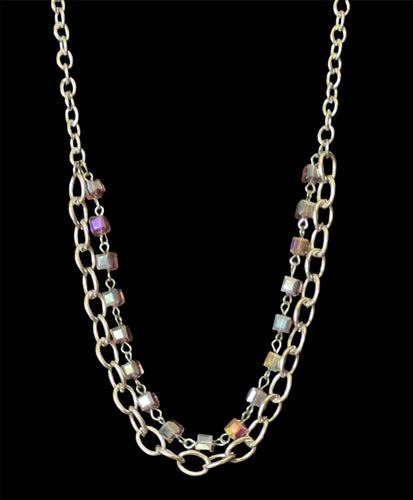 DD - Purple Iridescent Cube Double Layer Necklace
