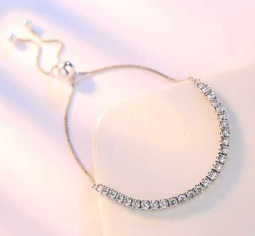 NJ - Elegant White Gold Tennis CZ Pull Bracelet