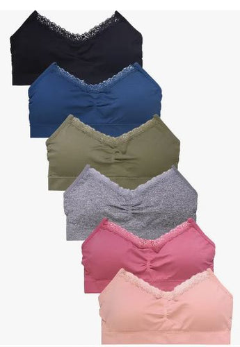 MVB - Seamless Bralette Lace Detail - Black, Grey, Green, Pink, Blue, Rose