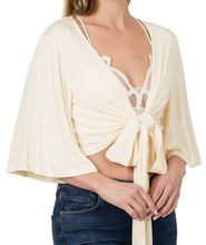 Load image into Gallery viewer, ZEN - Cropped Rayon Tie Front Cardigan - Cream