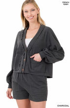 Load image into Gallery viewer, ZEN - French Terry Cardigan &amp; Shorts Set (Pink/Grey)