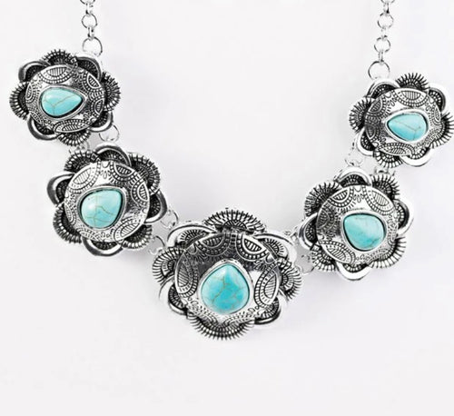 DD - Blue Turquoise & Silver Frame Necklace