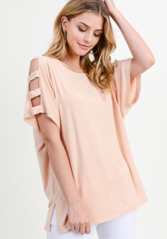 YEL -  Cold Shoulder Dolman Sleeve Top - Sand