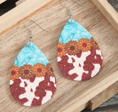 NJ - Cow & Sunflower Leather Earrings