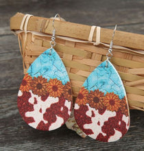 Load image into Gallery viewer, NJ - Cow &amp; Sunflower Leather Earrings